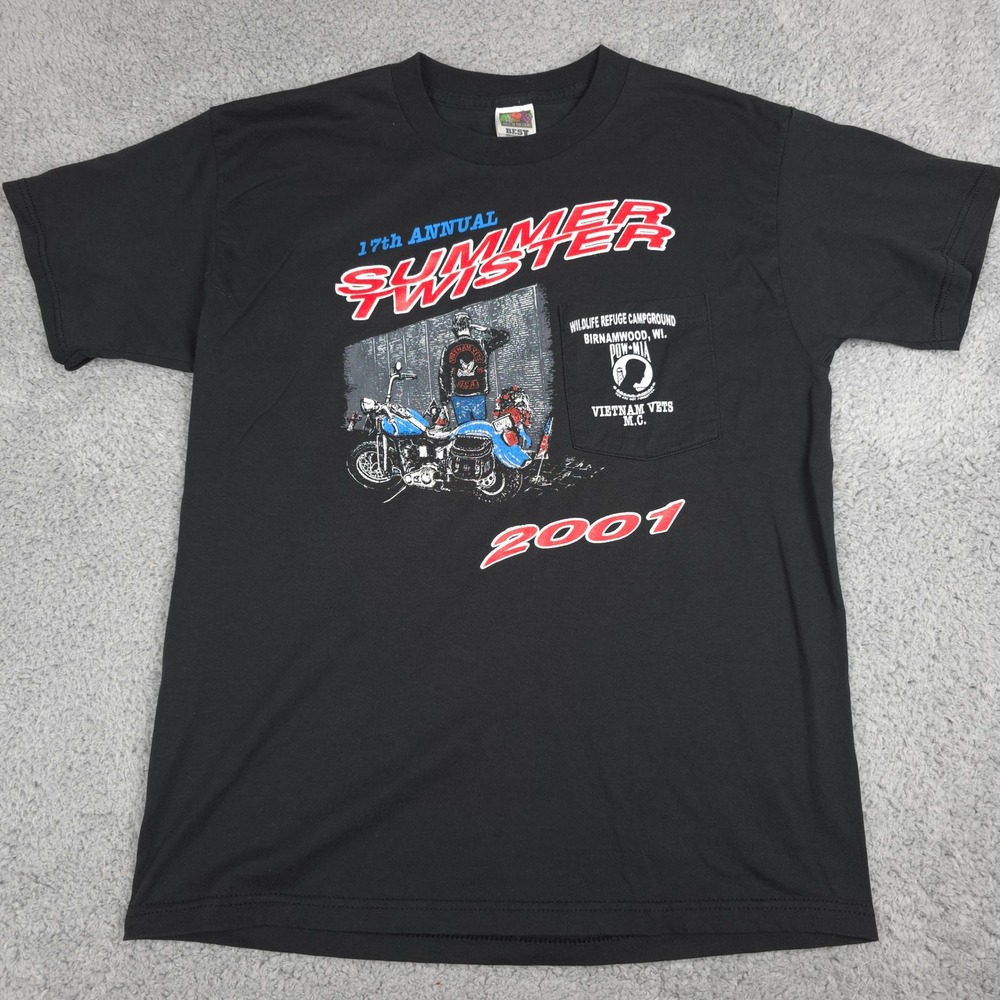 Fruit of the Loom Vintage Y2K 2001 Summer Twister Motorcycle Graphic T Shirt L